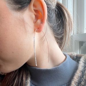 dainty rose gold thread loop earrings
